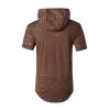 NineFit Basics Mens Hip Hop Shirts Hooded Sweatshirt Short Sleeve Ripped Round Hemline Hole T Shirt Solid Color Bodybuilding Gym Tee (Small,Coffee) view 3