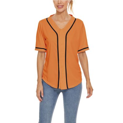 Mowbeat Women Baseball Jersey Button Down Tee Short Sleeve Shirt Sports Uniform Softball Jersey Active T-Shirt (Orange,S)