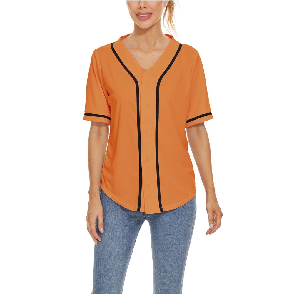 Mowbeat Women Baseball Jersey Button Down Tee Short Sleeve Shirt Sports Uniform Softball Jersey Active T-Shirt (Orange,S)