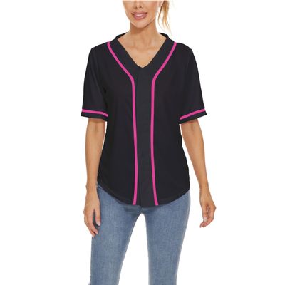 Mowbeat Women Baseball Jersey Button Down Tee Short Sleeve Shirt Sports Uniform Softball Jersey Active T-Shirt (Black Rose,S)