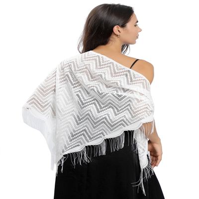 Sanmoury Women's Triangle Lace Shawls Wraps For Bride Wedding Floral Lightweight Fringe Scarf For Evening Party Dress (A-White)