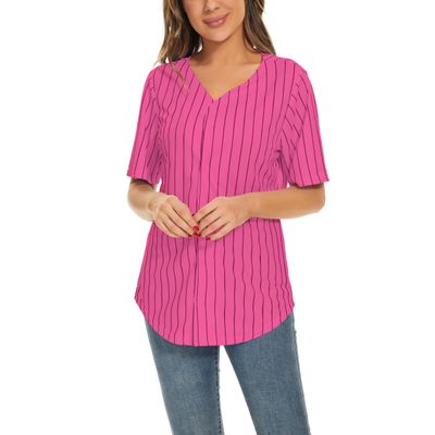 Mowbeat Women Baseball Jersey Stripe Softball Jersey Button Down Tee Shirt Sports Uniform Short Sleeve T-Shirt (Stripe Rose,XXL)