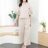 Womens 2 Piece Linen Outfits Half Sleeve Crop Top Wide Leg Pants Linen Sets Lounge Matching Sets with Pockets view 2