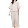 Womens 2 Piece Linen Outfits Half Sleeve Crop Top Wide Leg Pants Linen Sets Lounge Matching Sets with Pockets view 1