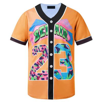 HOPSHION 90s Bel Air Baseball Jersey for Women Button Down Hip Hop Clothing Outfits HP001-#23-Orange-M