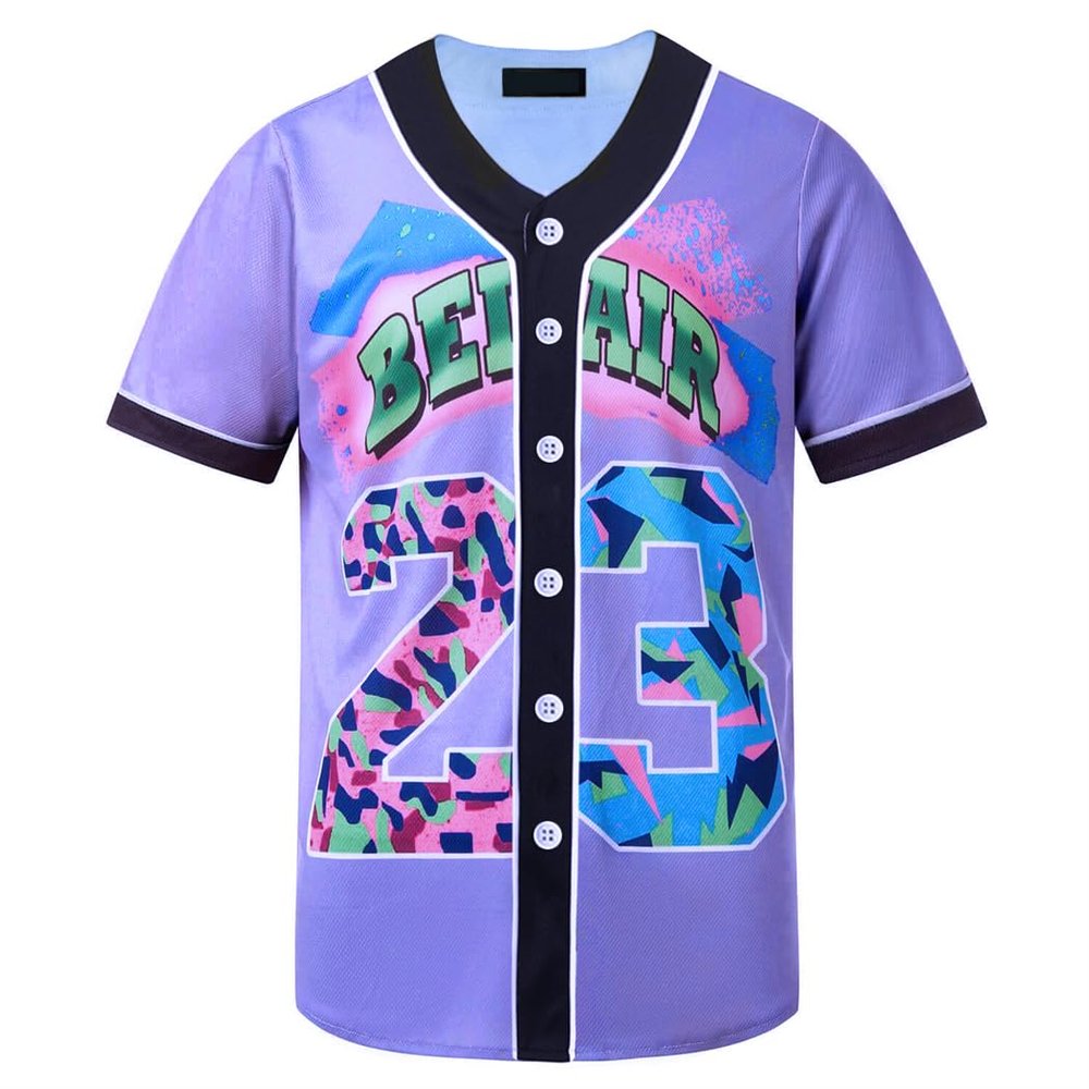 HOPSHION 90s Bel Air Baseball Jersey for Women Button Down Hip Hop Clothing Outfits HP001-#23-Lavender-XXL
