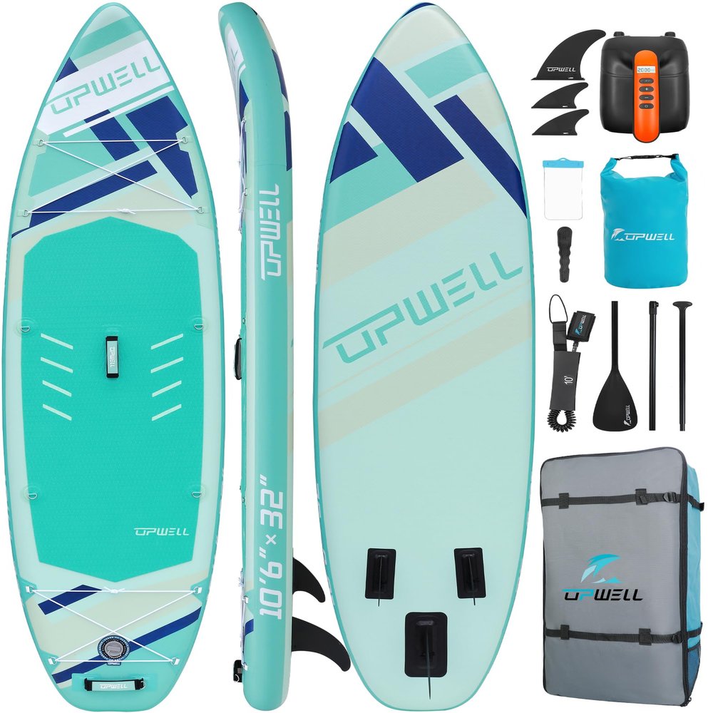 UPWELL Inflatable Stand Up Paddle Board, Premium SUP Paddle Boards for Adults, 106 Blow up Paddle Boards 6 Thick, Verdant