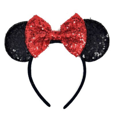 KICOFIT Mouse Ears Headbands Women Mice Ears Headhand Bows Shiny Glitter Birthday Party Themed Events(Red Bow 2)