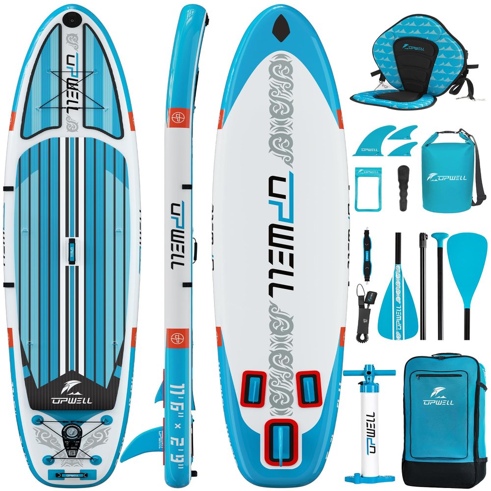 UPWELL 116Inflatable Stand Up Paddle Board with Kayak Seat, Premium SUP Paddle Boards for Adults, Blow up Paddle Boards 6 Thick, 632C