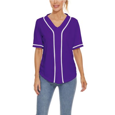 Mowbeat Women Baseball Jersey Button Down Tee Short Sleeve Shirt Sports Uniform Softball Jersey Active T-Shirt (Purple,L)