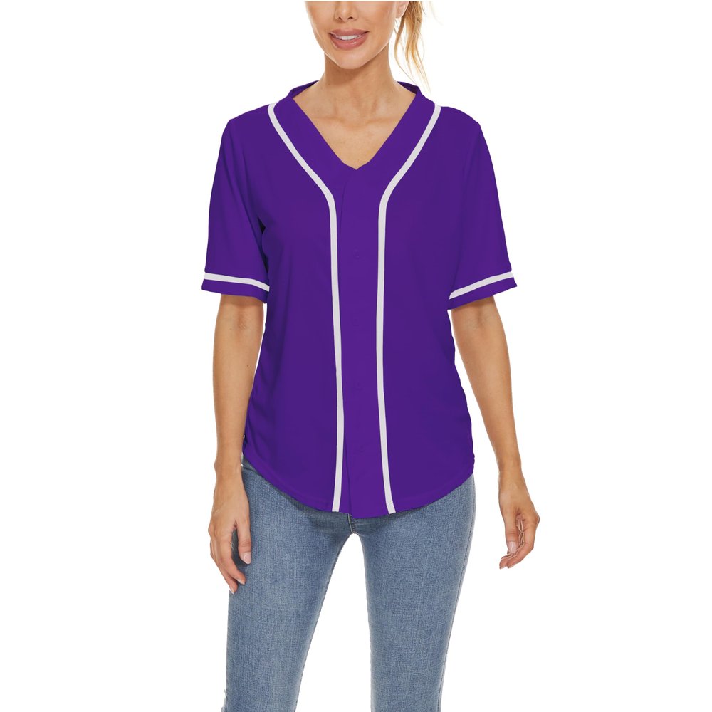 Mowbeat Women Baseball Jersey Button Down Tee Short Sleeve Shirt Sports Uniform Softball Jersey Active T-Shirt (Purple,L)