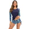 FYMNSI Women Two Piece Rash Guard Long Sleeve Swimsuits Printed Swim Shirt Boyshort Bottom Rashguard Athletic Surfing Bathing Suit Bathing Suit UV UPF 50+ Swimwear Sport Swimsuit Wetsuit Navy Blue L view 2