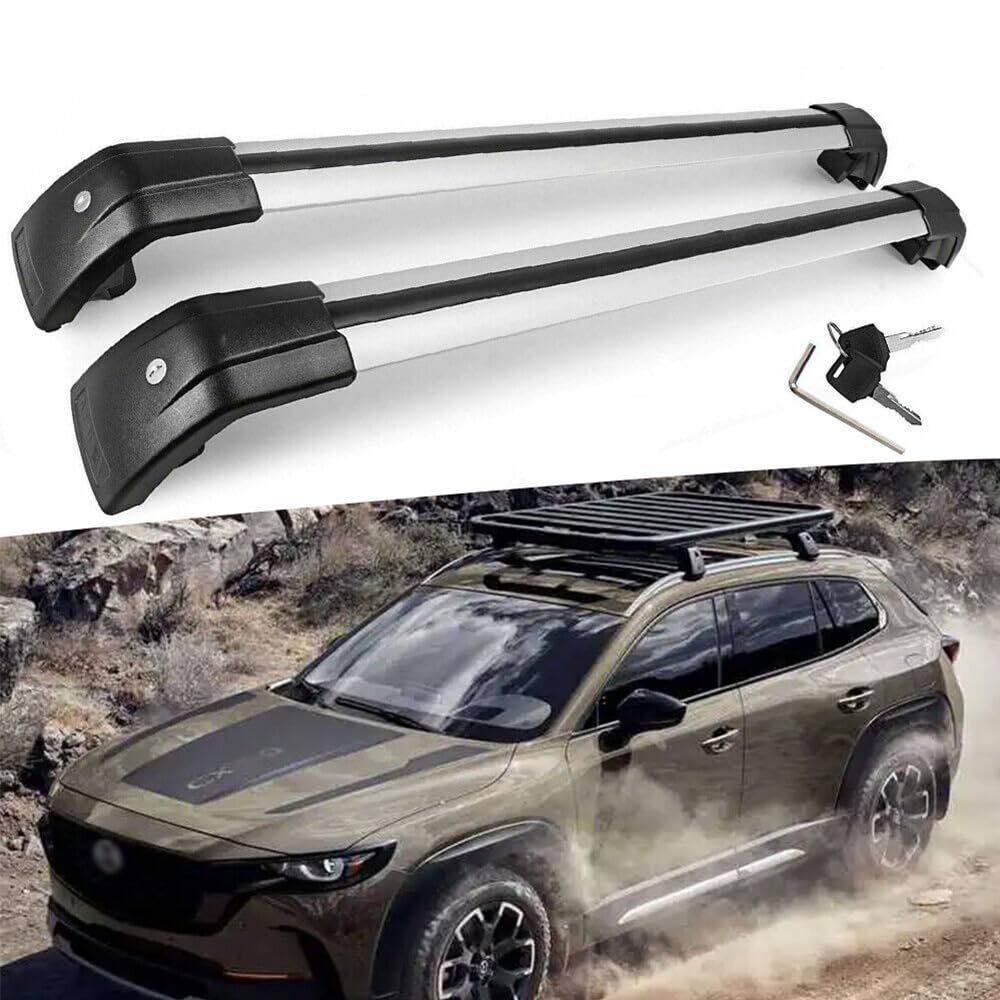 YHELI 2Pcs Fits for Mazda CX-50 CX50 2023 Lockable Roof Rail Rack Cross Bars Crossbar, silver & black, nfbd38