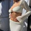Crochet Knit 2 Piece Skirt Sets for Women Summer Hollow Out Crop Top Bodycon High Waist Maxi Skirt Sets Beach Dress view 4