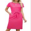 Arolina Women's Summer Casual Midi Dresses Short Sleeve Crewneck Tie Waist T Shirt Dress with Pockets Hot Pink view 2