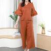 Womens 2 Piece Linen Outfits Half Sleeve Crop Top Wide Leg Pants Linen Sets Lounge Matching Sets with Pockets view 2
