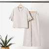 Womens 2 Piece Linen Outfits Half Sleeve Crop Top Wide Leg Pants Linen Sets Lounge Matching Sets with Pockets view 3