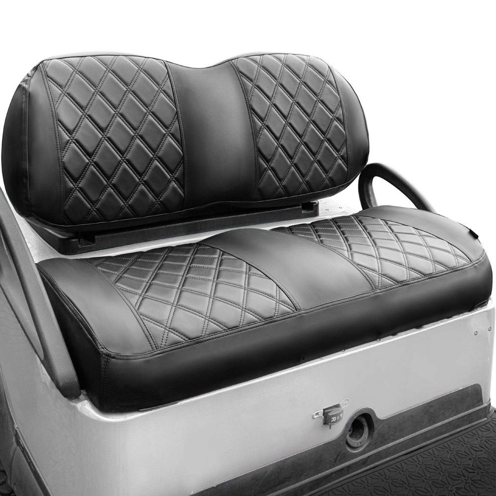 NOKINS Golf Cart Seat Covers Fit Club Car Precedent/Tempo/Onward Premium Front Seat Cushion, Golf Cart Vinyl Diamond Seat Covers, Soft/Scratch-Resistant/No Stapler Needed (Black&Black Stitching)
