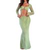 Crochet Knit 2 Piece Skirt Sets for Women Summer Hollow Out Crop Top Bodycon High Waist Maxi Skirt Sets Beach Dress view 1