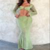 Crochet Knit 2 Piece Skirt Sets for Women Summer Hollow Out Crop Top Bodycon High Waist Maxi Skirt Sets Beach Dress view 2