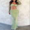 Crochet Knit 2 Piece Skirt Sets for Women Summer Hollow Out Crop Top Bodycon High Waist Maxi Skirt Sets Beach Dress view 3