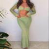 Crochet Knit 2 Piece Skirt Sets for Women Summer Hollow Out Crop Top Bodycon High Waist Maxi Skirt Sets Beach Dress view 4