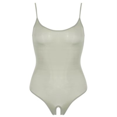 Eandarui Backless High Cut Thong Open Crotch Tight Sleeveless Cutout Tank Bodysuit See Through Leotard Anniversary Grey Crotchless One Size