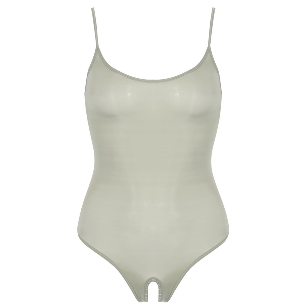 Eandarui Backless High Cut Thong Open Crotch Tight Sleeveless Cutout Tank Bodysuit See Through Leotard Anniversary Grey Crotchless One Size
