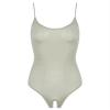 Eandarui Backless High Cut Thong Open Crotch Tight Sleeveless Cutout Tank Bodysuit See Through Leotard Anniversary Grey Crotchless One Size view 1