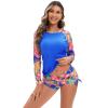 FYMNSI Women Two Piece Rash Guard Long Sleeve Swimsuits Printed Swim Shirt Boyshort Bottom Rashguard Athletic Surfing Bathing Suit Bathing Suit UV UPF 50+ Swimwear Sport Swimsuit Wetsuit Blue XXL view 1