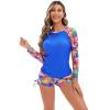 FYMNSI Women Two Piece Rash Guard Long Sleeve Swimsuits Printed Swim Shirt Boyshort Bottom Rashguard Athletic Surfing Bathing Suit Bathing Suit UV UPF 50+ Swimwear Sport Swimsuit Wetsuit Blue M view 2