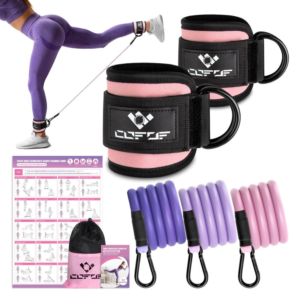 Ankle Resistance Bands with Cuffs, Ankle Bands for Working Out, Kickbacks Hip, Leg Glute Exercise Equipment with Training Poster, Resistance Workout Equipment for Women(Sakura)