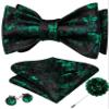 YOHOWA Green Black Bow Ties for Men Self-tied Floral Bowtie with Lapel Pin Brooch and Handkerchief Cufflinks for Wedding Party Prom view 1