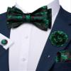 YOHOWA Green Black Bow Ties for Men Self-tied Floral Bowtie with Lapel Pin Brooch and Handkerchief Cufflinks for Wedding Party Prom view 2