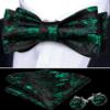 YOHOWA Green Black Bow Ties for Men Self-tied Floral Bowtie with Lapel Pin Brooch and Handkerchief Cufflinks for Wedding Party Prom view 3