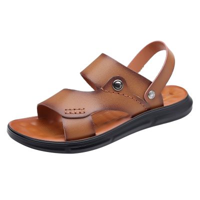 IWIHMIV Mens Walking Sandals Men Leather Sandals Men's Hiking Sandals Athletic Water Shoes Outdoor Summer Camping Sandal for BeachKhaki,7.5