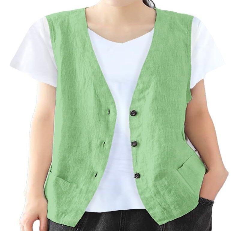 IDEALSANXUN Green Vest Women 2024 Tops Casual Spring Summer Lightweight Sleeveless Blazer Jackets Light Green Cardigan Waistcoat Outerwear, Light Green, M