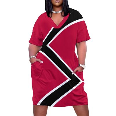 Womens Summer Loose Pocket Dress Trinidad and Tobago Flag Dress for Girls Fashion Skirts 3XL