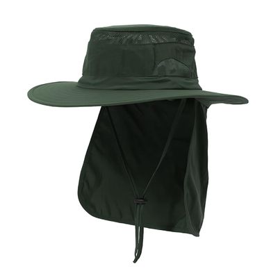 Men Sun Fishing Boonie Hat Women Summer Safari Beach Hiking Hats - UPF 50+, Wide Brim, Chin Cord, Neck Flap, Concealed Pocket(Army Green)