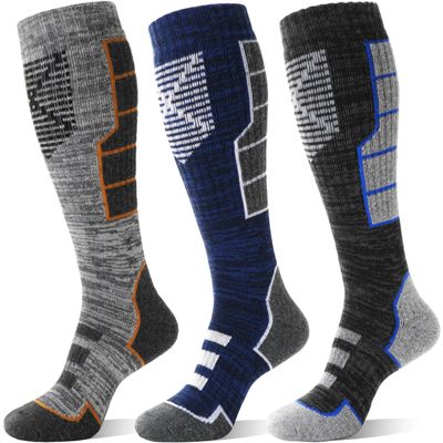 Anlisim Merino Wool Ski Thermal Unisex Socks for Men Women Winter Warm Thick Knee High Long Skiing Snowboarding Socks 3 Pairs Gift Stocking Stuffers (Blue Gray,L)