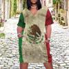 Zakqeik Womens Summer Loose Pocket Long Dress Mexican Flag Dress for Girls Fashion Skirts 5XL view 2