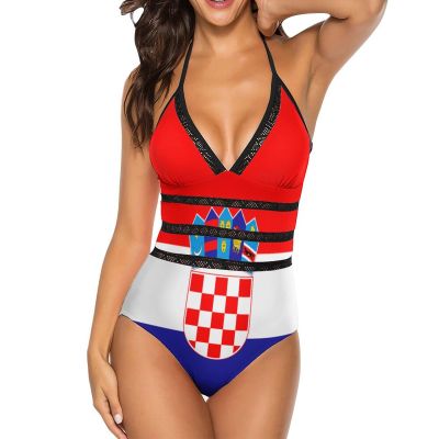 Zakqeik Croatian Flag Women Plus Size Swimsuit One-Piece Swimsuit Bathing Suits Tummy Control Swimwear XL