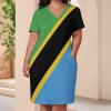 Zakqeik Womens Summer V-Neck Short Sleeves Tanzania Flag Dress for Girls Fashion Skirts XL view 4