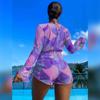 ABAFIP Women's 3 Piece Bikini set with Cover up Drawstring Romper Long Sleeve Beach Coverups Swimsuits Floral Bathing suit Swimwear Dark Purple X-Large view 3