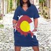Zakqeik Womens Summer V-Neck Short Sleeves Dress Colorado Flag Dress for Girls Fashion Skirts XL view 2