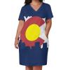 Zakqeik Womens Summer V-Neck Short Sleeves Dress Colorado Flag Dress for Girls Fashion Skirts XL view 3