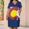 Zakqeik Womens Summer V-Neck Short Sleeves Dress Colorado Flag Dress for Girls Fashion Skirts XL view 4