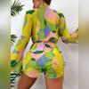 ABAFIP Women's 3 Piece Bikini Set with Cover up Drawstring Romper Long Sleeve Beach Coverups Swimsuits Floral Bathing Suit Swimwear Yellow X-Large view 2