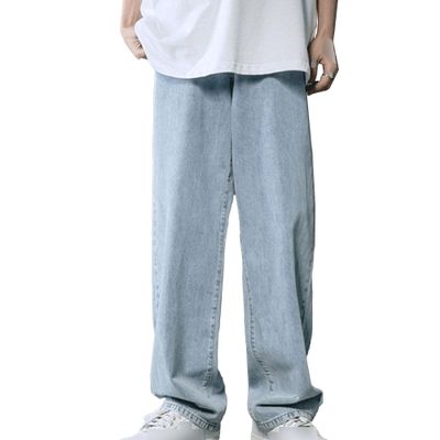 Men's Summer Baggy Straight Leg Jeans Relaxed Fit Casual Cotton Denim Pants Vintage Distressed Jean Trousers (Light Blue,XX-Large)
