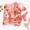 ABAFIP Women's 3 Piece Bikini Set with Cover up Drawstring Romper Long Sleeve Beach Coverups Swimsuits Floral Bathing Suit Swimwear Brown Large view 3